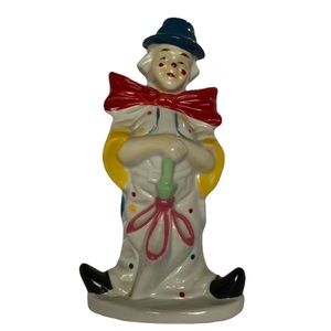 Porcelain Clown Figurine Holding Umbrella 7” Inch